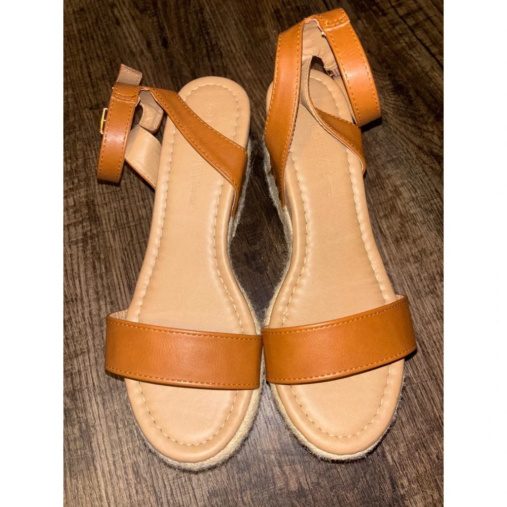 Wild Diva Lounge Womens Cognac Brown Espadrille Platform Wedge Sandals Size 8